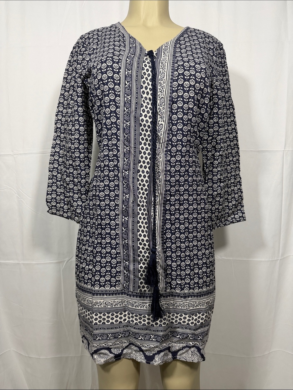 Navy and White Printed Tunic Dress